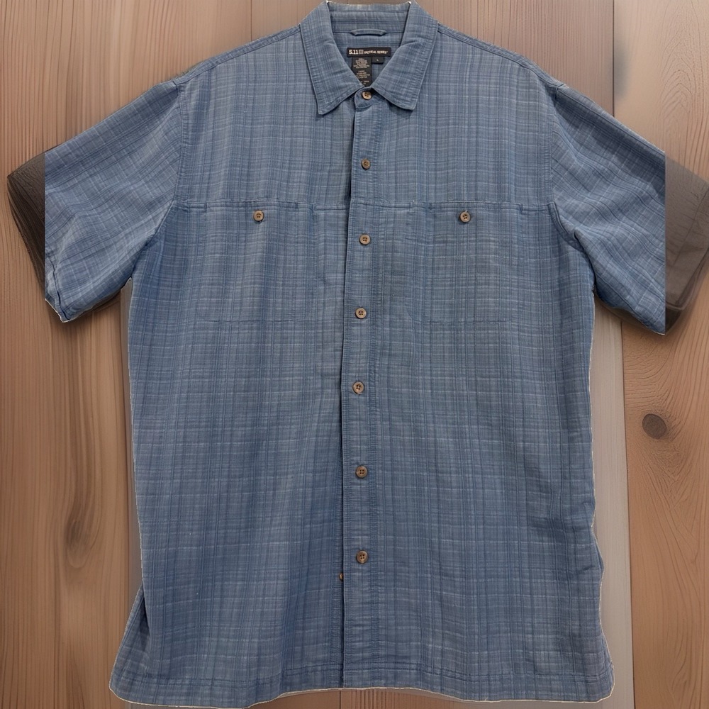 5.11 Tactical Men's Blue Plaid Short Sleeve Button-Up Shirt L Regular